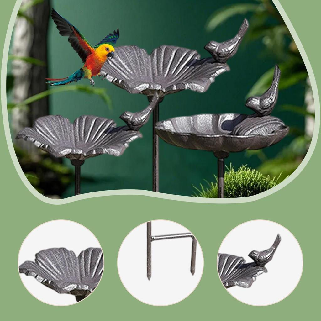 Bird Bath with Stake Iron Outdoor Garden Bird Feeder Bowl for Landscape Lawn Fence Patio Backyard Decor