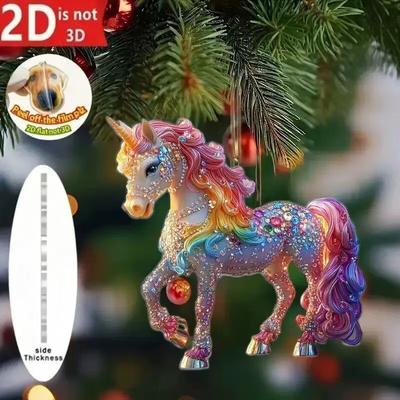 Ornement de Noël Cheval Acrylique Personnalisé - Charme Décoratif à Suspendre pour Voiture