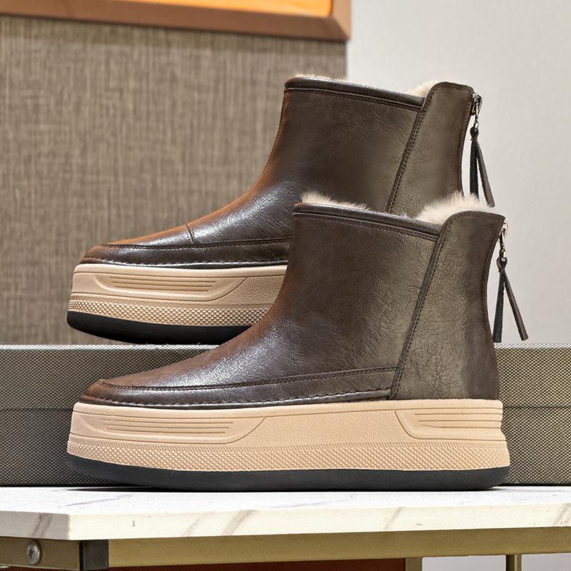 Thick Soled Snow Boots for Women Winter Warm Cotton Shoes with Plush Thick Leather Waterproof and Height Increasing Martin Cotton Boots