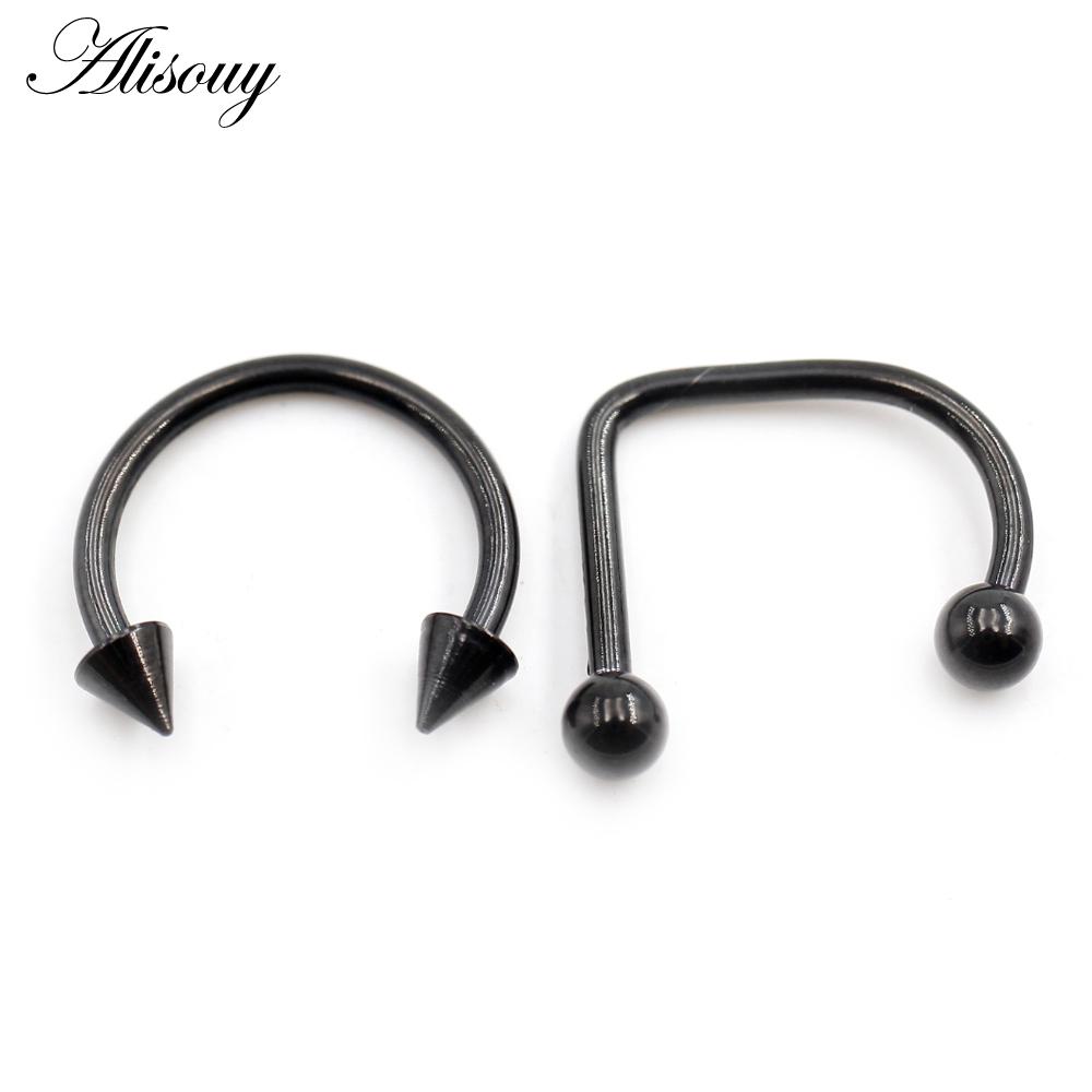 

Alisouy 2 шт., шарик-подкова из нержавеющей стали, шип, губная губа, кольцо в носу, перегородка, ушной хрящ, козелок Daith, ювелирные изделия для пирсинга чёрный