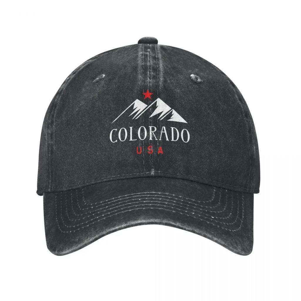 Colorado USA Mountains With Star Baseball Cap Casual Distressed Cotton Headwear Unisex Outdoor Workouts Unstructured Soft Hat