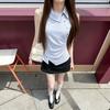 Korean Striped Striped Lapel Vest Women's Summer Diagonal-breasted Pleated Waist Irregular Hem Temperament Top