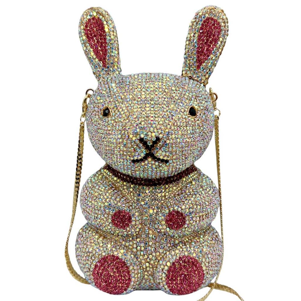 Rhinestone Rabbit Evening Clutch - Elegant Crystal Bag for Parties & Banquets