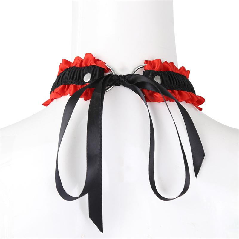 Elastic Band Heart-shaped Handcuff Neck Set Black and Red Bow Flirting Suit Sweethearts Temperament and Interest Article for
