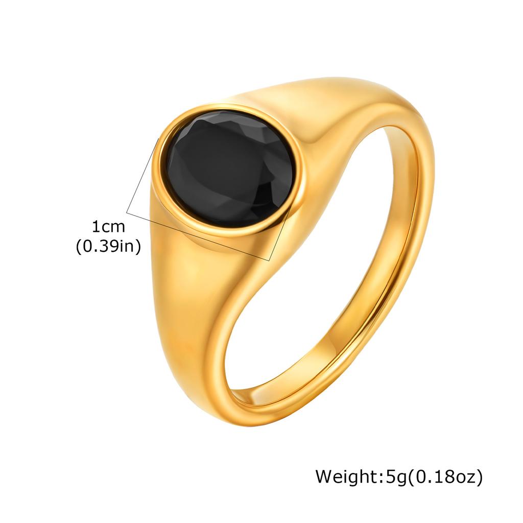 Vnox Minimalist Round Zircon Inlaid Rings For Women Men Stainless Steel Gold Color Elliptical Stone Ring Jewelry Never Lose