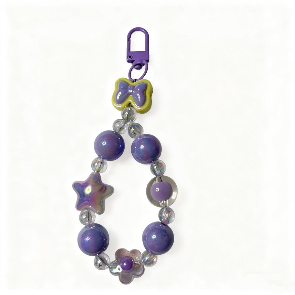 Handmade Beaded Phone Lanyard Keychain with Cute Bow, Lip Gloss Charm, and High-End Bag Pendant