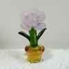 Mini Glass Rose Flower with Pot Colorful Rose Flower Ornaments Collectible Hand Blown Faux Crystal Flower Figurine for Mother's Day Birthday Table