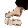 French Thick-heeled Slippers for Women's Summer Wear 2025 New Fairy Style Bow Rhinestone Temperament High-heeled Crystal Sandals