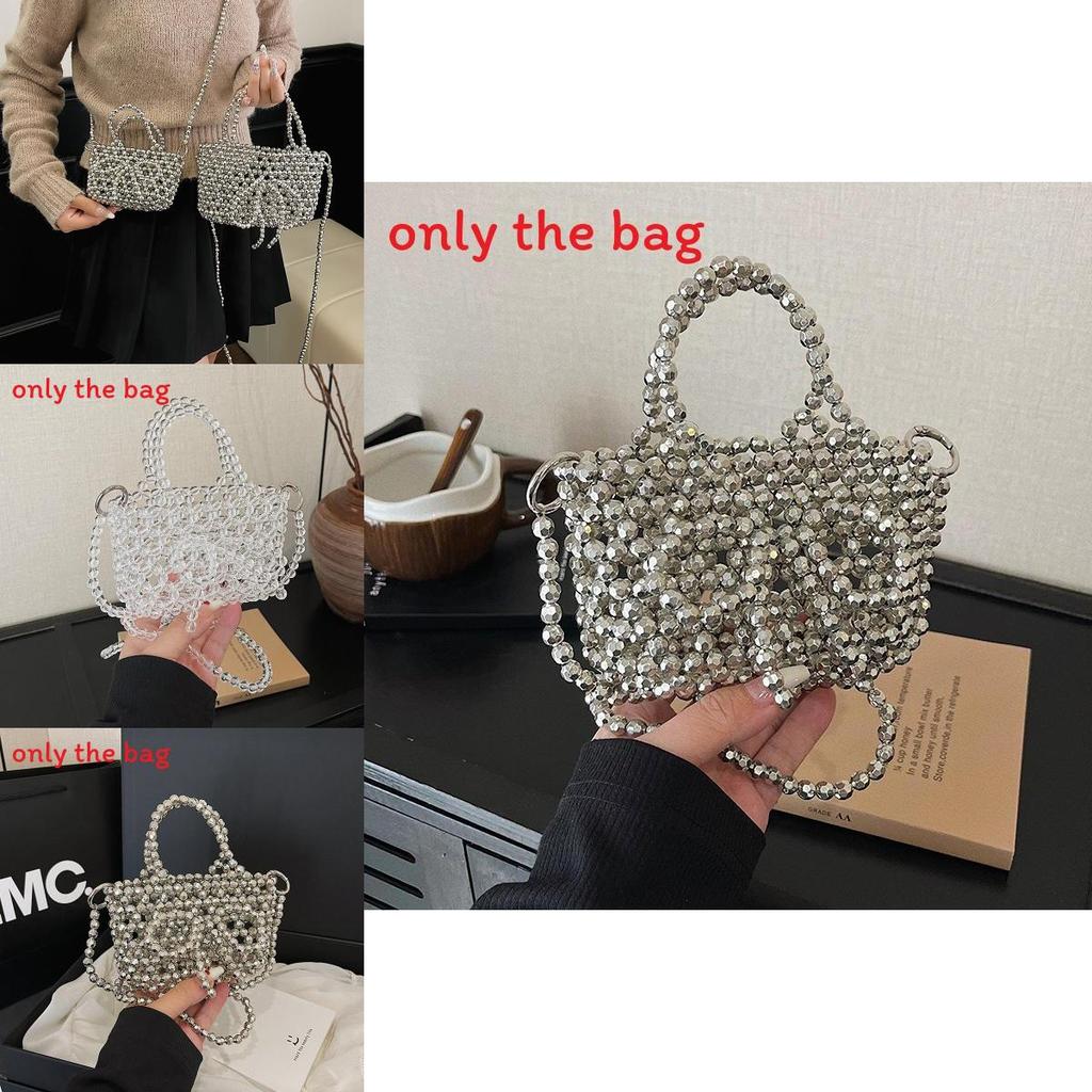 Transparent Bead Handbag With Bow Design And Top Opening For Casual Wear