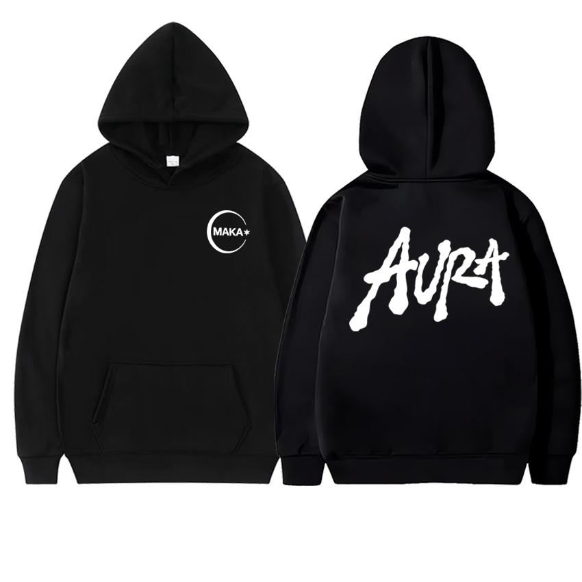 Hot Rapper Maka 2025 New In Album Aura Double Sided Printed Hoodie Unisex Vintage Fleece Pullovers Men Women Casual Sweatshirt