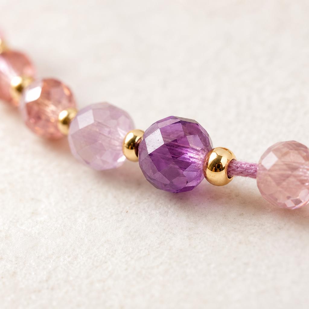 Go2boho Beaded Bracelet Purple Pink Natural Stone Ball Beads with Gold Color Accents Trendy Women's Gift Jewelry