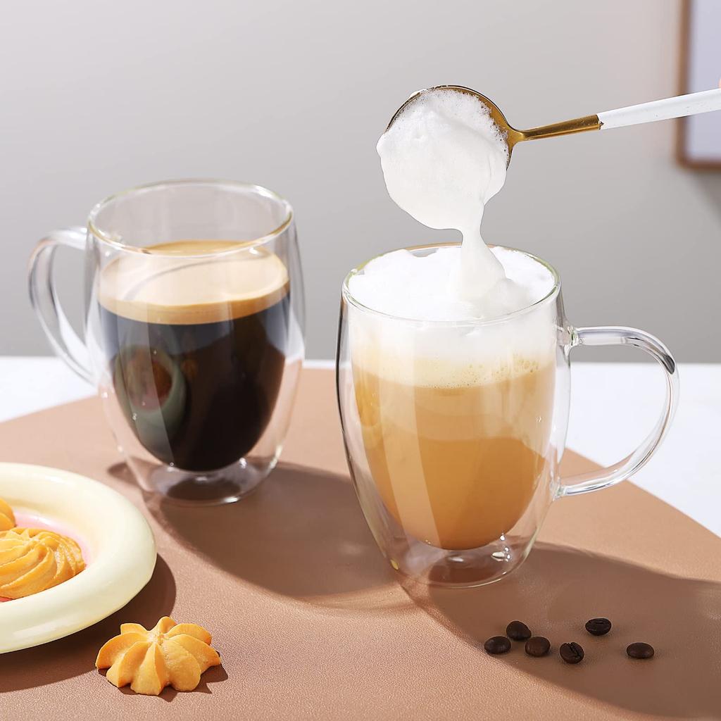 350ml Double-Walled Glass, 2-Piece Set, for Coffee, Tumblers, and Mugs, Insulated, Heat-Resistant, with Handles, Unbreakable, and Perfect as a Gift