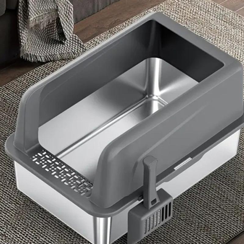 Top Entry Stainless Steel Cat Litter Box Extra Large With High Sides Leak Proof Detachable Easy Clean Pet Toilet Cross Border