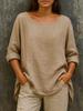 Summer new women's clothing casual loose fashion cotton and linen retro crew neck large size t-shirt