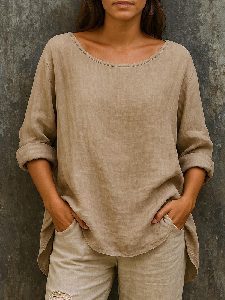 Summer new women's clothing casual loose fashion cotton and linen retro crew neck large size t-shirt
