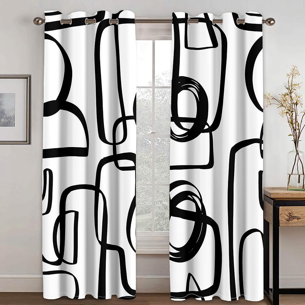 Cheap 240*270CM Abstract Art Modern Simple Black Face Thin Windows Curtains for Living Room Bedroom Decor 2 Pieces Free Shipping