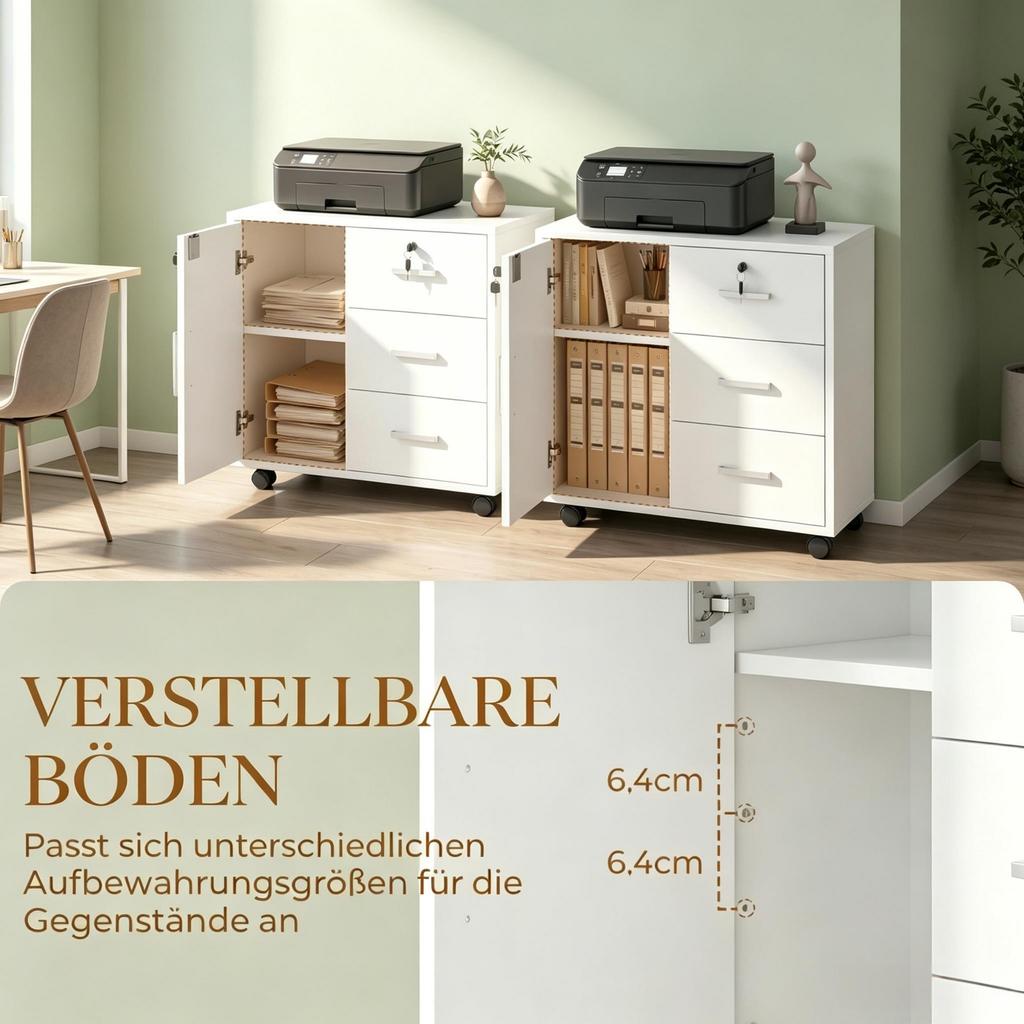 Office Pedestal Lockable Storage Cabinet with 3 Drawers, Adjustable Shelf and Casters (only with 1pc Storage Cabinet)