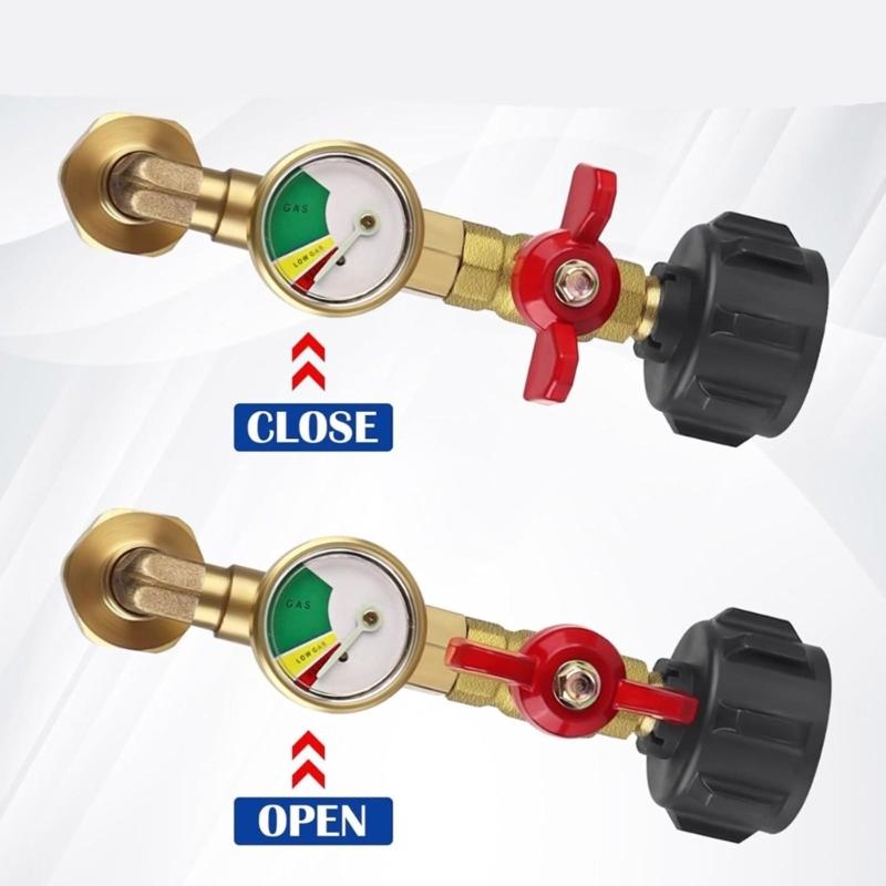 Practical Propanes Grills Adapter Quick Connecting Fitting with Pressure Gauge Metal Propanes Grills Fitting for Cooking