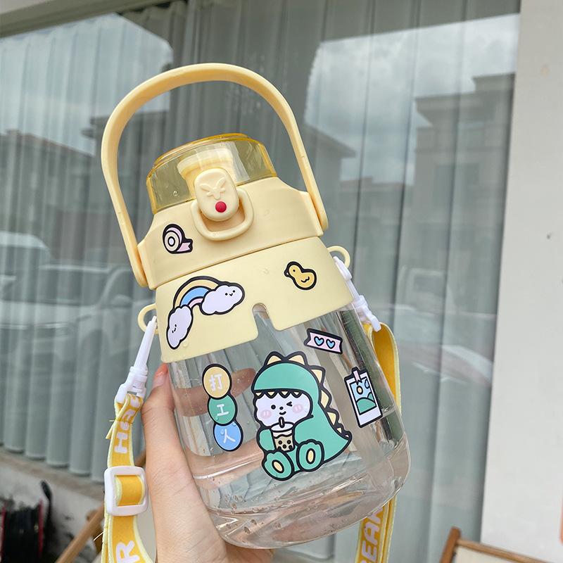 Water Bottle Internet Celebrity Large Capacity Big Belly Cup Girls Children Straw Cup Cute Sticker Hand Strap Plastic Cup