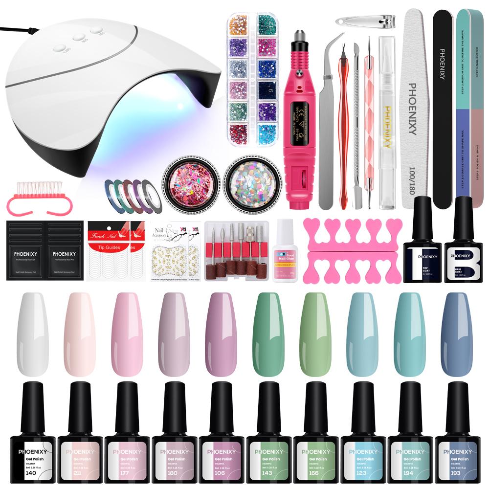 PHOENIXY Maniküre-Set, Gel-Nagellack-Set, Semi-Permanent-Lack-Set, Gel-Nagellack-Set mit 36 ​​W UV-Lampe, komplettes Set, alles für die Maniküre