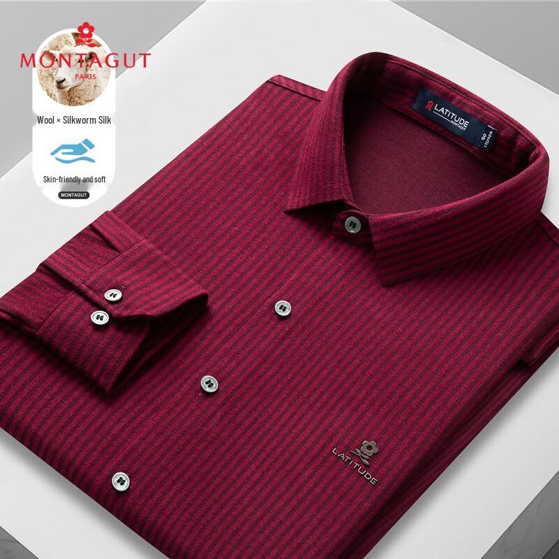 

MONTAGUT Men s Silk Wool Blend Brushed Striped Shirt 52