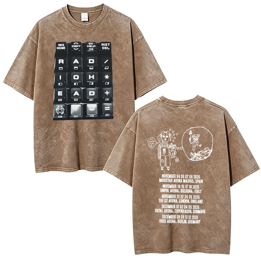 Vintage Washed Radiohead Semaphore Rock Band T-shirt Men  Clothing Fashion Hip Hop Gothic T Shirts Cotton Casual T-shirts