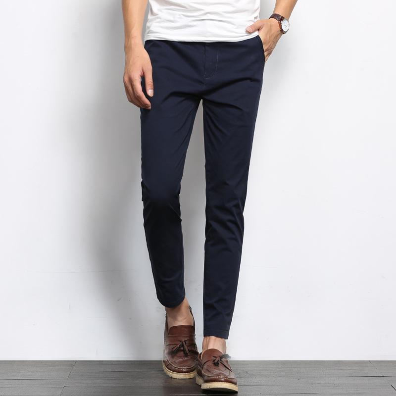 2022 Summer Men's Black Slim-Fit Nine-Point Casual Pants - Youth Solid Color Korean Style