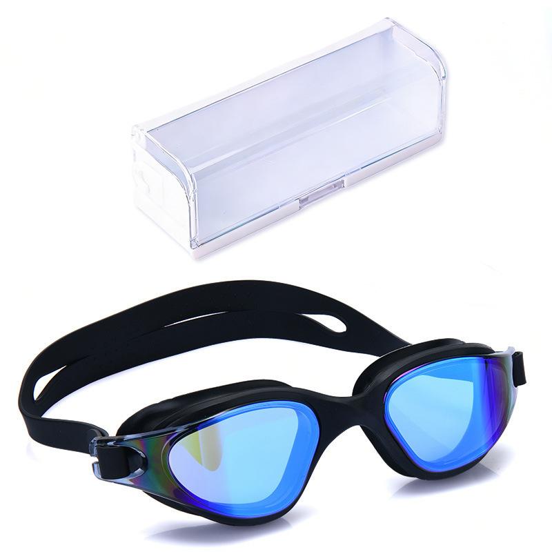 Adult Swimming Goggles, Anti-fog, Professional One-piece Silicone Large-frame Electroplated Swim Goggles