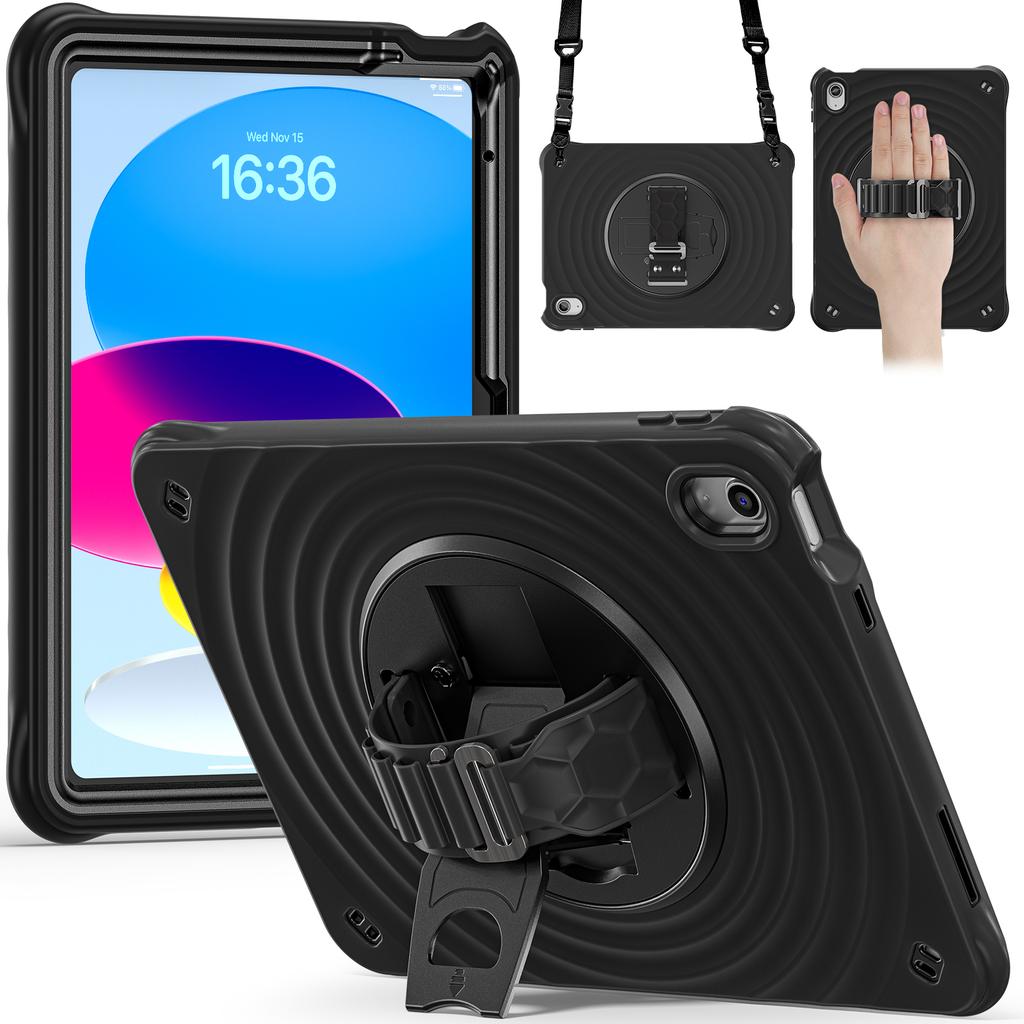 For iPad (2025)/10.9 (2022) Case Kickstand Hand Strap Tablet Cover with Shoulder Strap