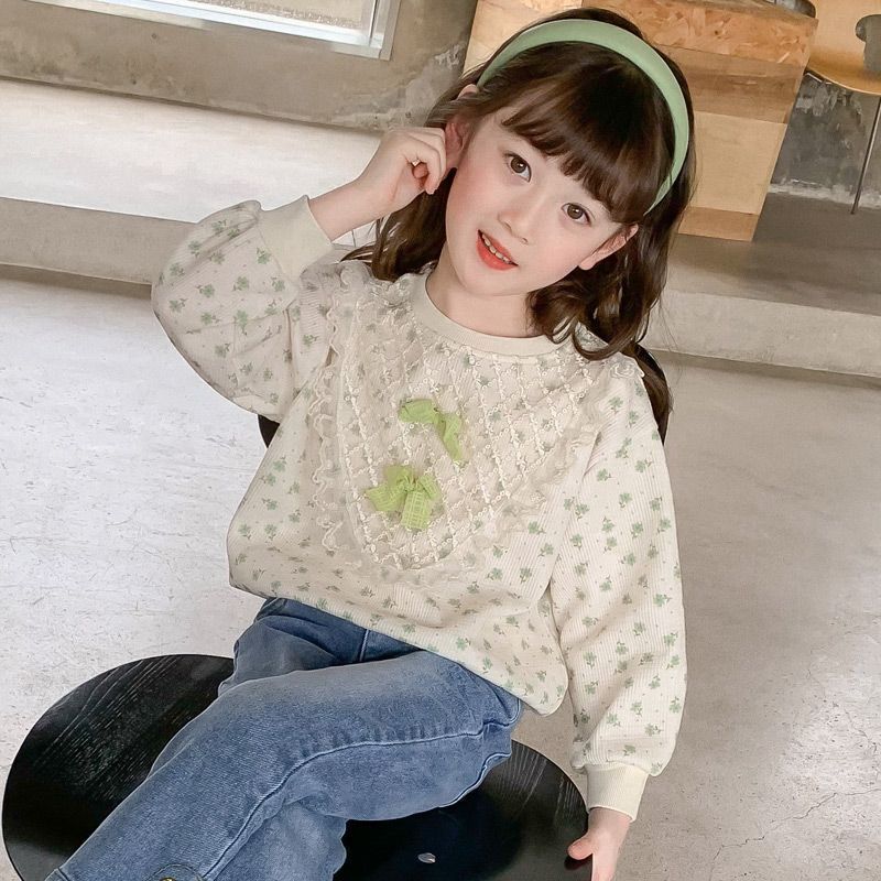 Girls' Hoodie, Little Girls' Spring Long Sleeved Floral Loose Children's Top