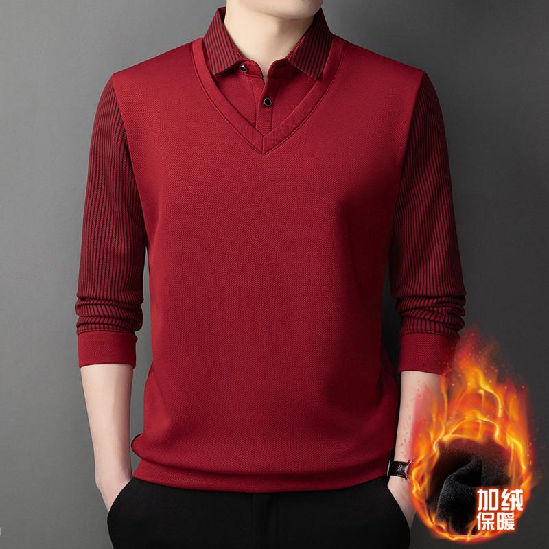 Winter Men s Casual Lapel Collar Striped T-Shirt Top M