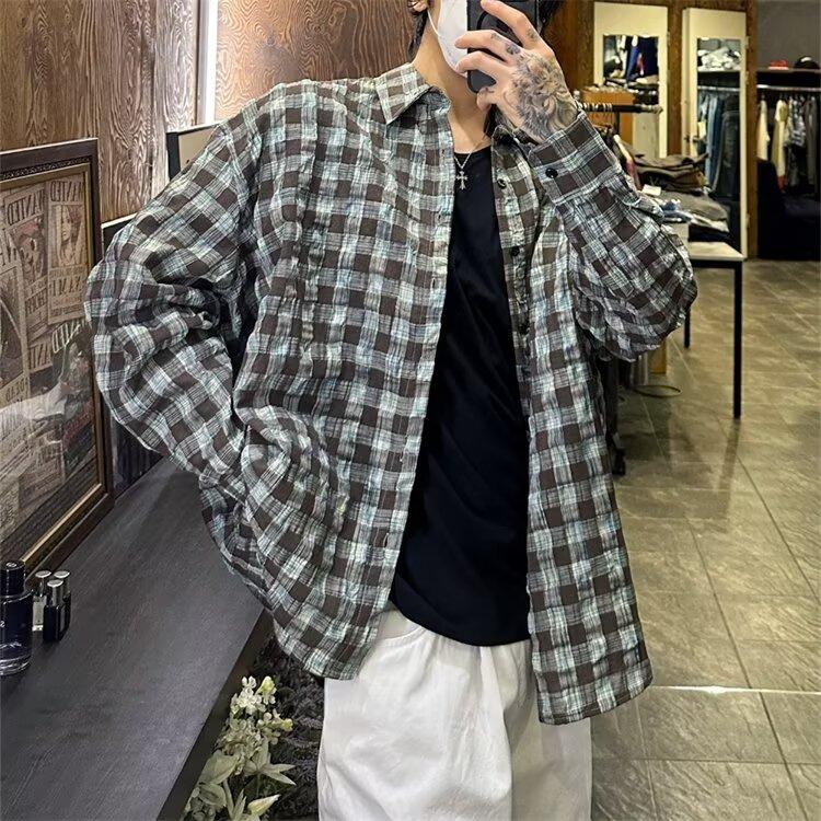 Cămașă cu mânecă lungă cu litere 2024 în stil japonez Hong Kong Cămașă lentă pentru băieți, vară, la modă, versatilă, casual