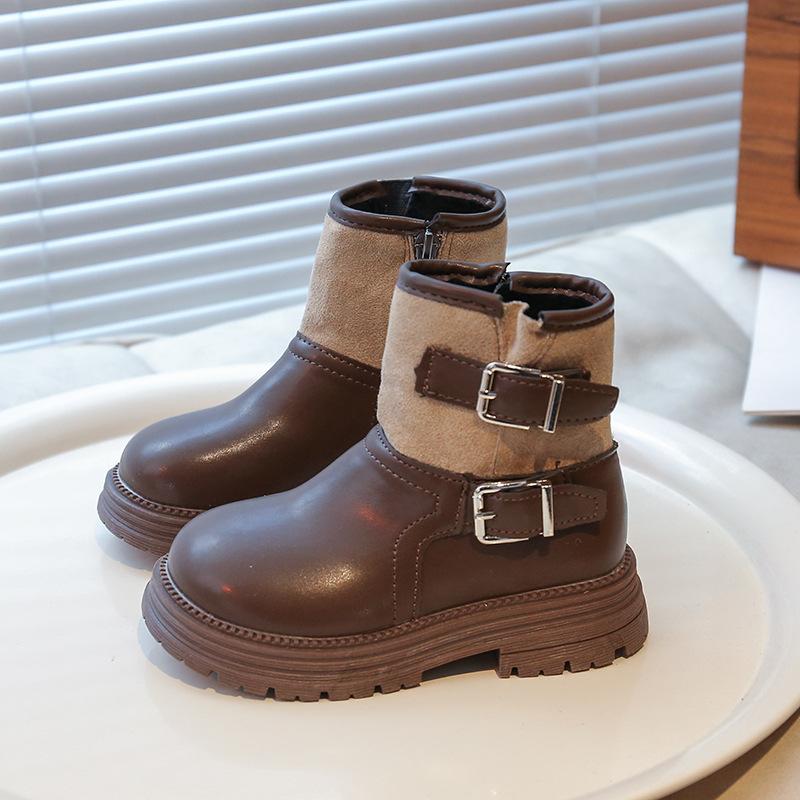 Children's Martin boots 2025 autumn and winter new boys and girls leather boots catwalk western cowboy boots locomotive boots single boots tide