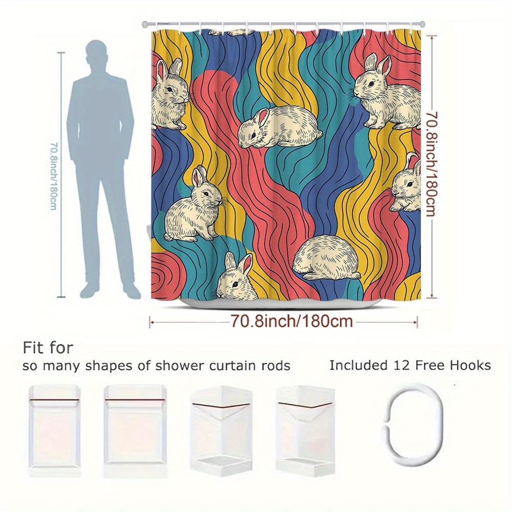1Pc Easter Cute Bunny Shower Curtain, Colorful Animal Pattern With Fun Cartoon Details, Bathroom Decor, Polyester Fabric, Includ