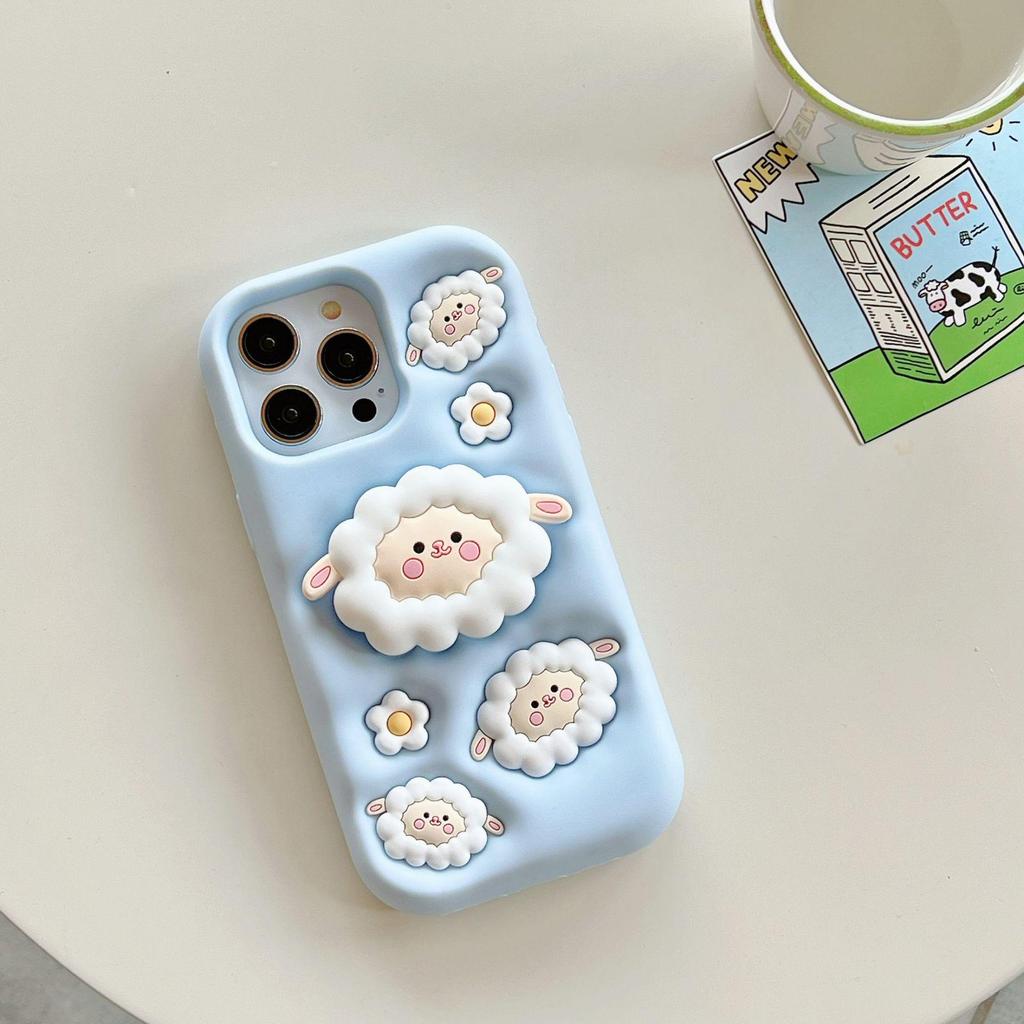 17Pro Little Lamb Drop-Proof 3D Apple Phone Case for iPhone 12/13/14 Pro - Japanese & Korean Style