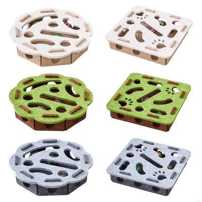 Multiple Cats Enrichment Puzzle Toy with Maze Design Multiple Holes Felt Indoor Entertainment Kitten Exercise Toy