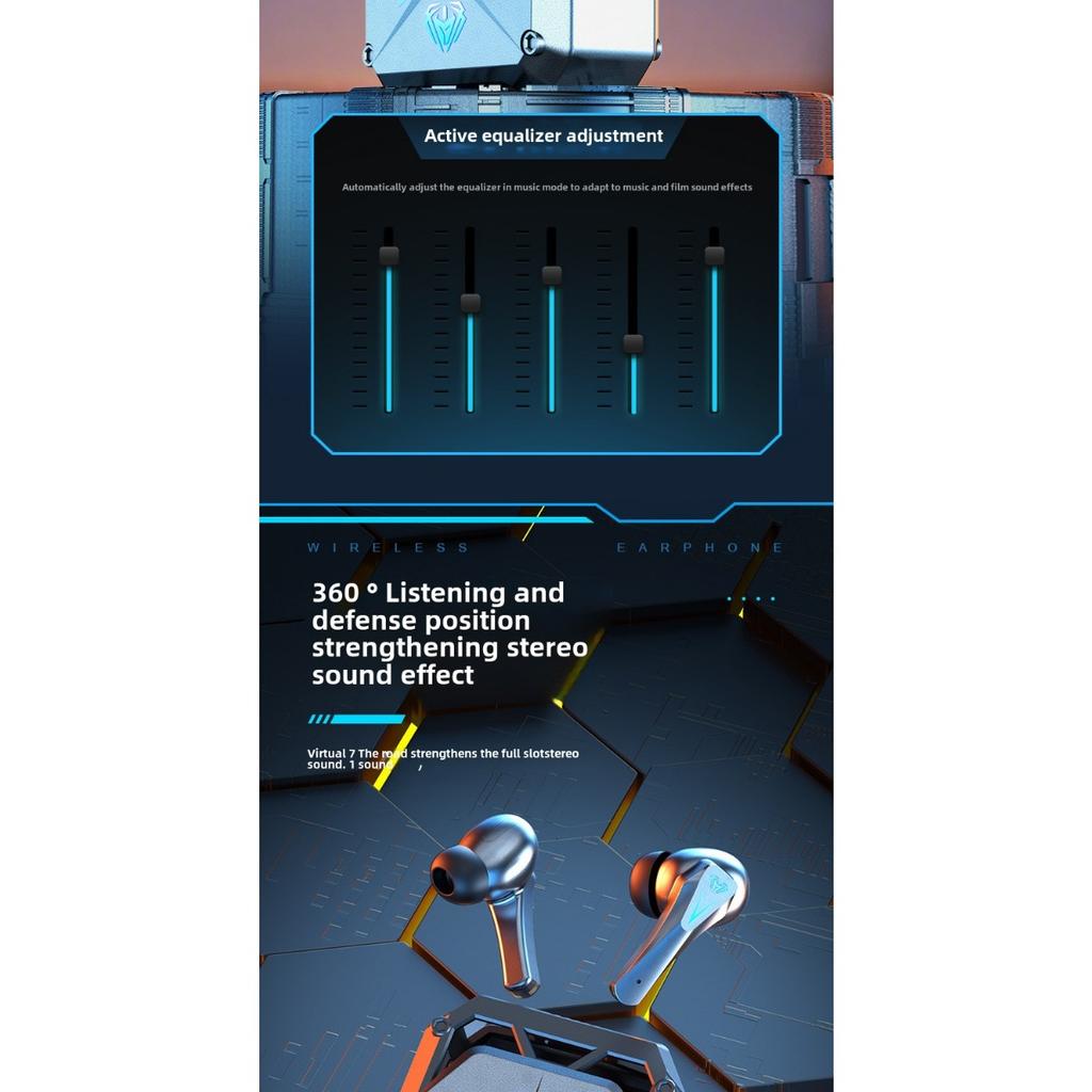 TWS Bluetooth Earphone, Wireless Headphones, Stereo True Wireless Earbuds, HiFi Sound with Ambient Light Headset Gamer