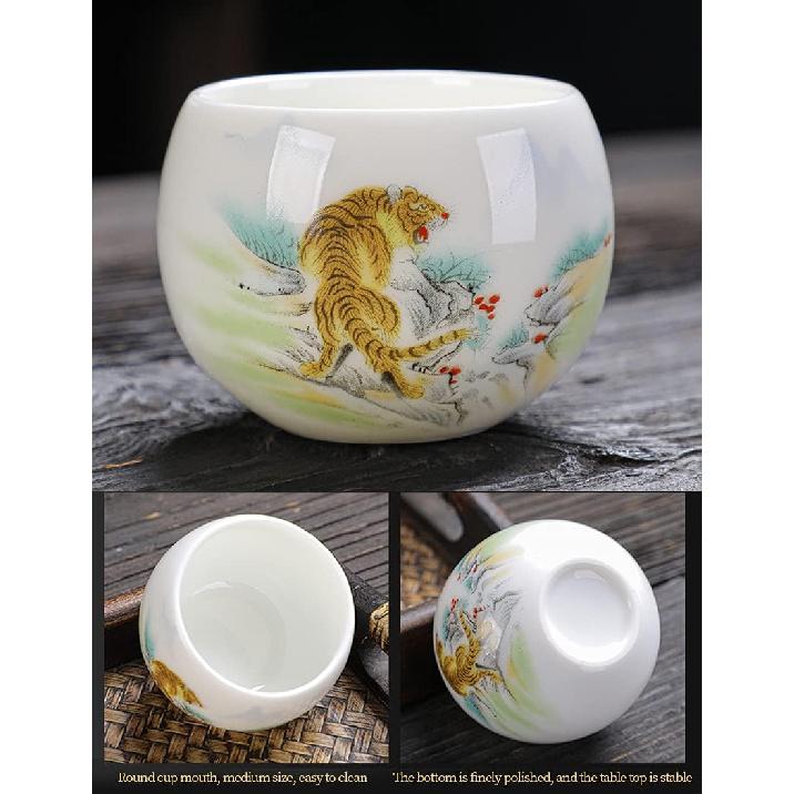 

Sheep Fat Jade Ceramic Teacup, White Porcelain Teacup of Chinese Zodiac, Large 150ML Tea Cup for Household Use,Dragon