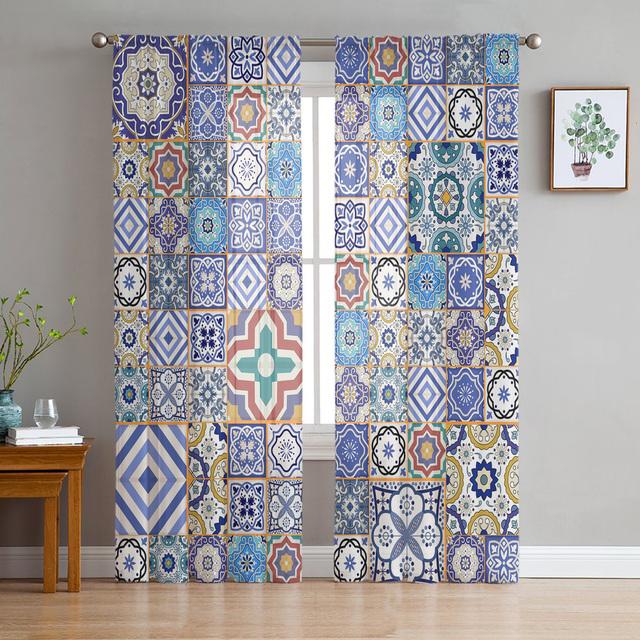 Bohemian Mandala Muster Gardinen für Wohnzimmer Moderne Voile Vorhang Schlafzimmer Tüll Vorhänge Fenster Vorhänge Dekor