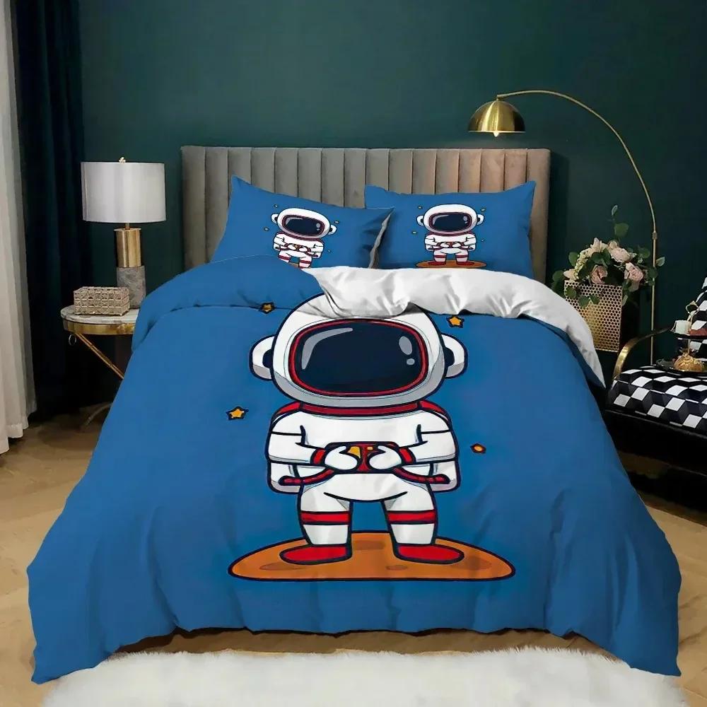 

Comforter Top Astronaut King Size Cartoon Astronaut Star Moon Pattern Bedding Set Microfiber Space Theme Full Twin Comforter (quilt)-EU Single(135*200cm)3pcs