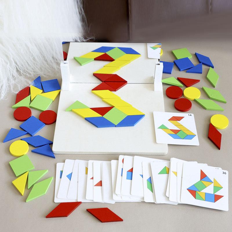 Dřevěná hračka Geometrický tvar Zrcadlový obraz Skládačka Montessori Trénink myšlení Hra na koordinaci rukou a očí Vzdělávací hračky pro děti