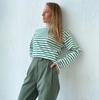 Summer Women Long Sleeve T-shirt O Neck Stripe