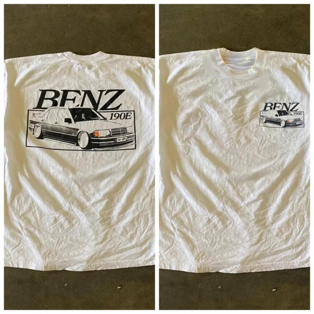 

Oversized Short-Sleeve T-Shirt Featuring Mercedes-Benz 190E Classic Car Graphic Print, With Large Back Illustration & Small Chest Emblem XXL