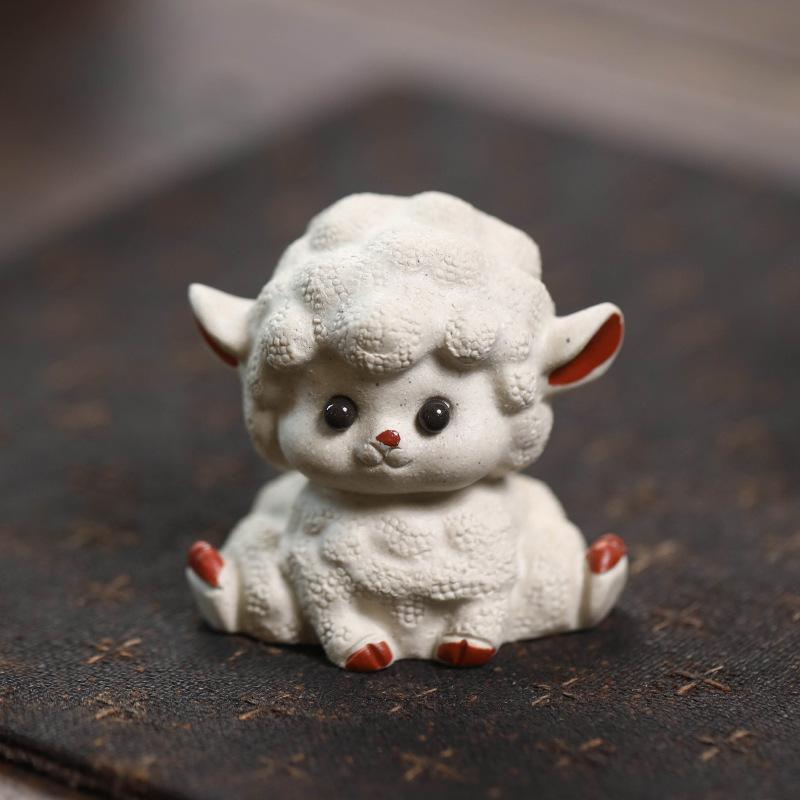 Yixing Zisha Cute Little Sheep Tea Pet Boutique Flowerpot Landscaping Tea Figurine Play Toys Tea Statue Ornaments Supplies Gift