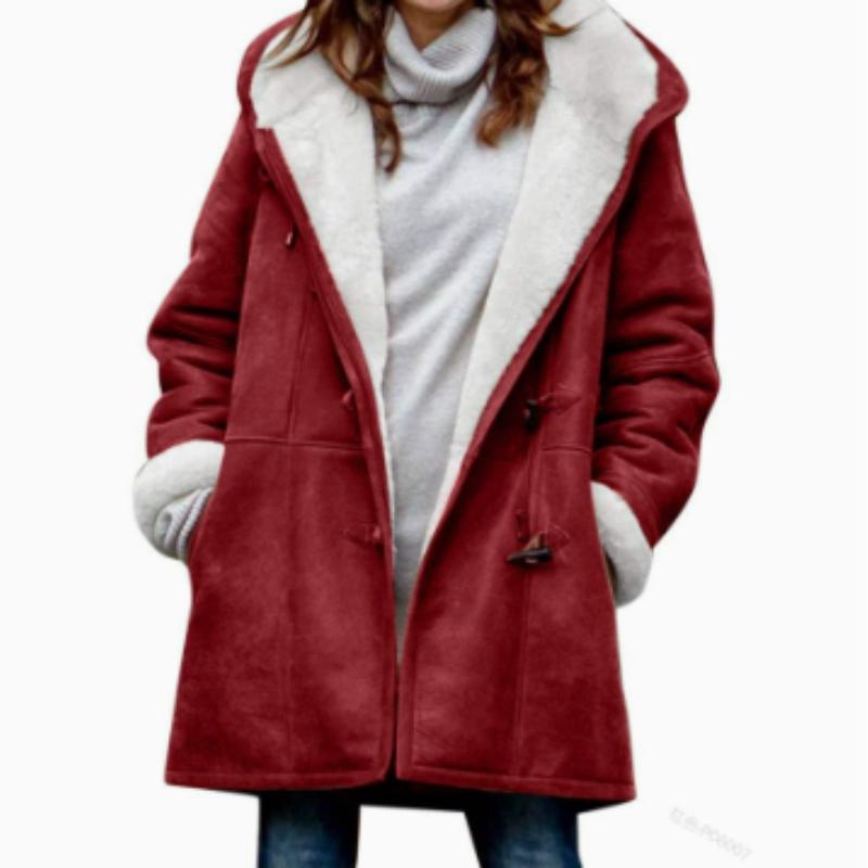 Coats Women Thick Hooded Coat Pockets Single Breasted Full Sleeve Splice Jackets Warm Casual Blend Regular Autumn Winter