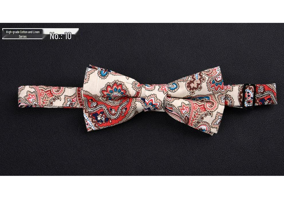 Men s Cotton Linen Flower Lapel Bow Tie - British Korean Style for Groom and Best Man