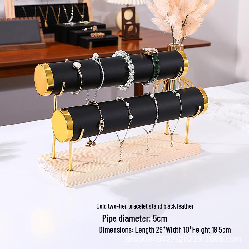 Solid Wood Suede Jewelry Rack and Bracelet Display Stand