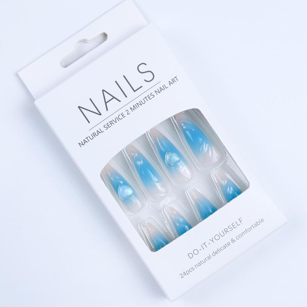 Blue Heart Gradient 3D Wearable Almond Shape Nails