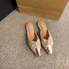 New satin bag head half slippers outer wear temperament shoes flats gold