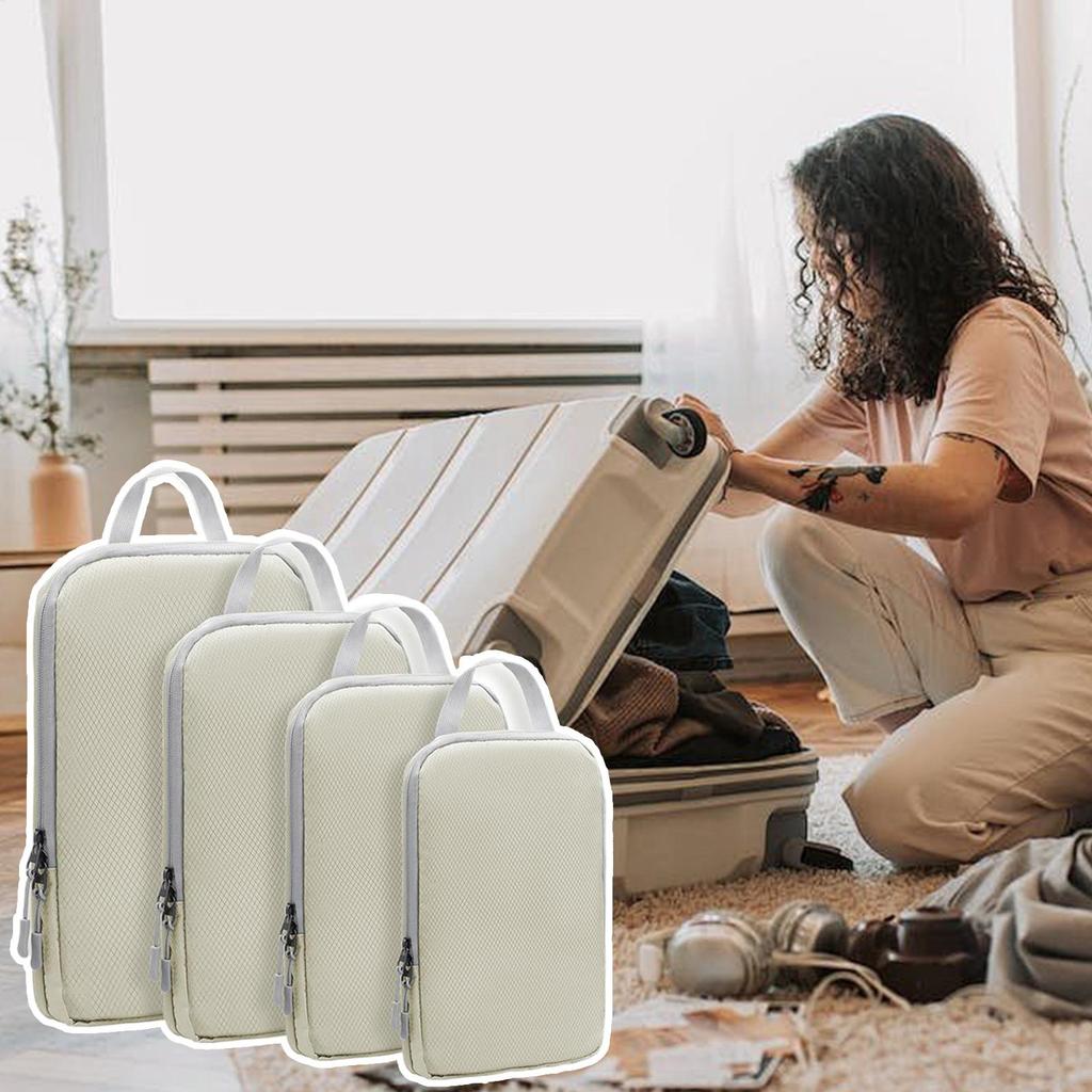 Compression Packing Cubes 4 Piece Packing Cubes For Travel Compression Vacuum Carry Bags Reusable For Suitcase Flight Luggage